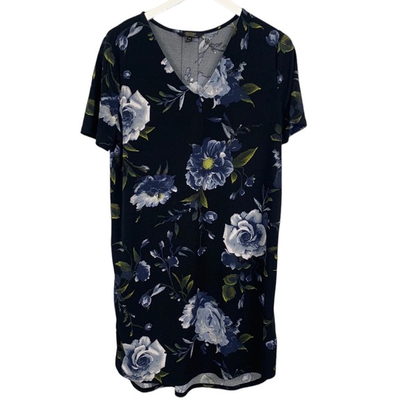 Christian Siriano Floral Knee Length Short Sleeve Summer Dress w Pleated Back - Picture 1 of 9